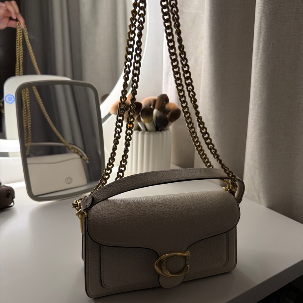 Coach Pebble Leather Chain Crossbody Clutch in Taupe with Gold Hardware - Picture 2 of 3